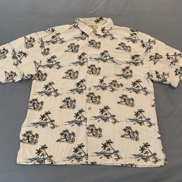 Other - Jamaica Jaxx Silk Shirt‎ Mens XL White Hawaiian Palm Tree Island Button Up Beach